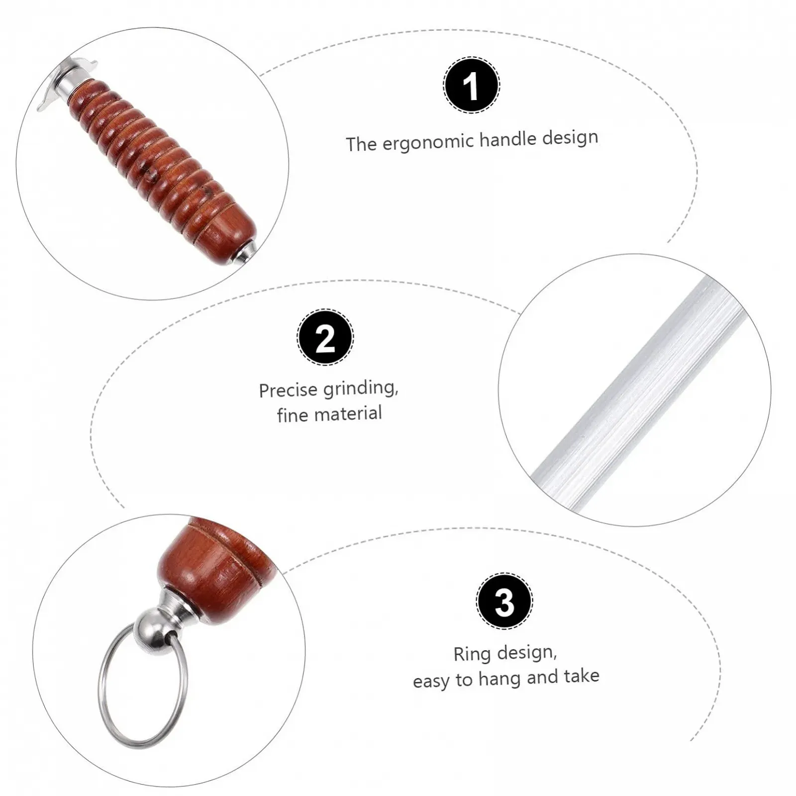 Мусат для ножів професійний ручний сталевий дерев'яна ручка Сріблястий, фото №3