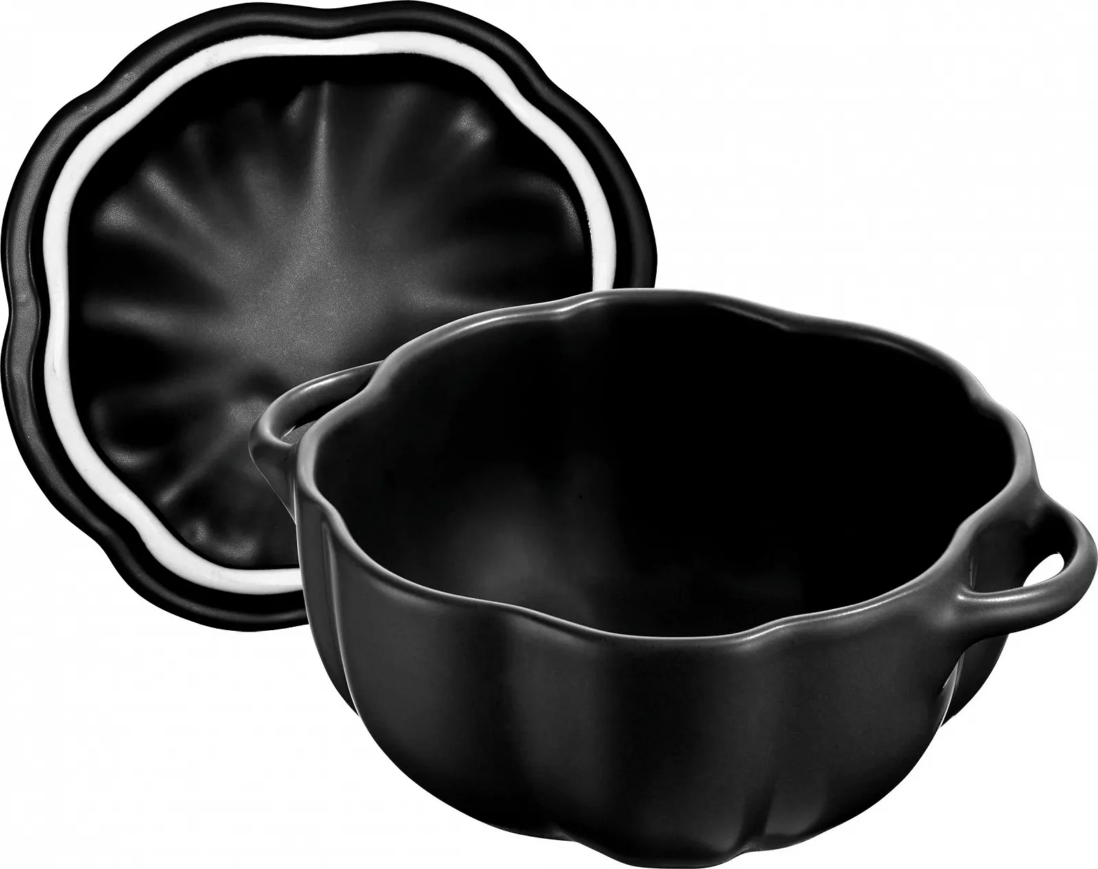 Кокотниця Staub Petite citrouille керамічна Гарбуз 453.6 г 16 oz чорна матова, фото №5