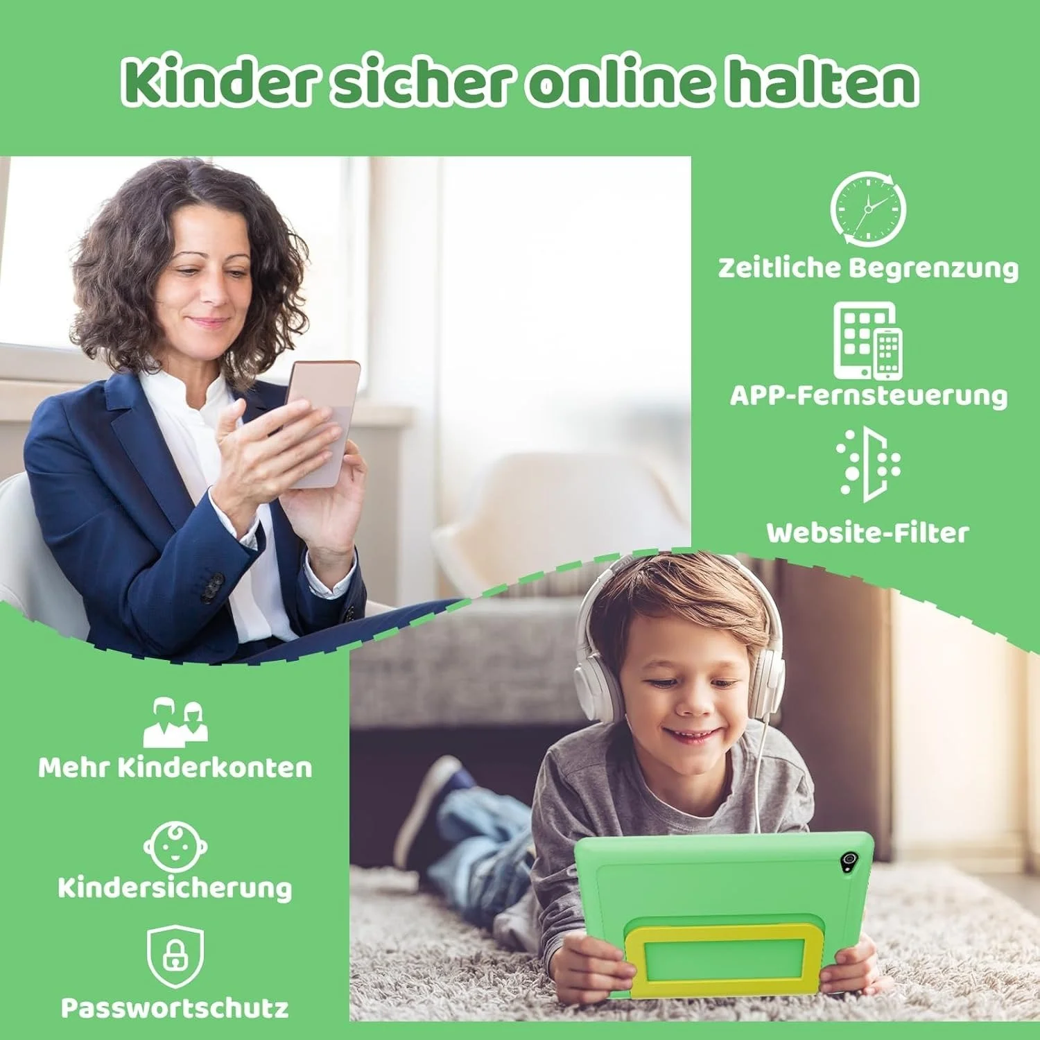 Планшет Ugrihach KT1028 3+11 ГБ/64 ГБ 8 ядер Android 14 Black Планшет + Green Чохол, фото №6