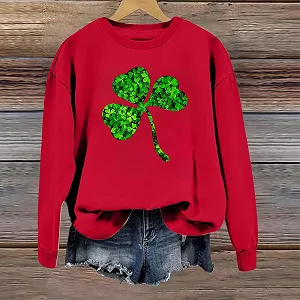 Женская толстовка St. Patricks Day с принтом клевера, зеленая, с длинными рукавами и круглым вырезом synthetic.ua - Фото 1