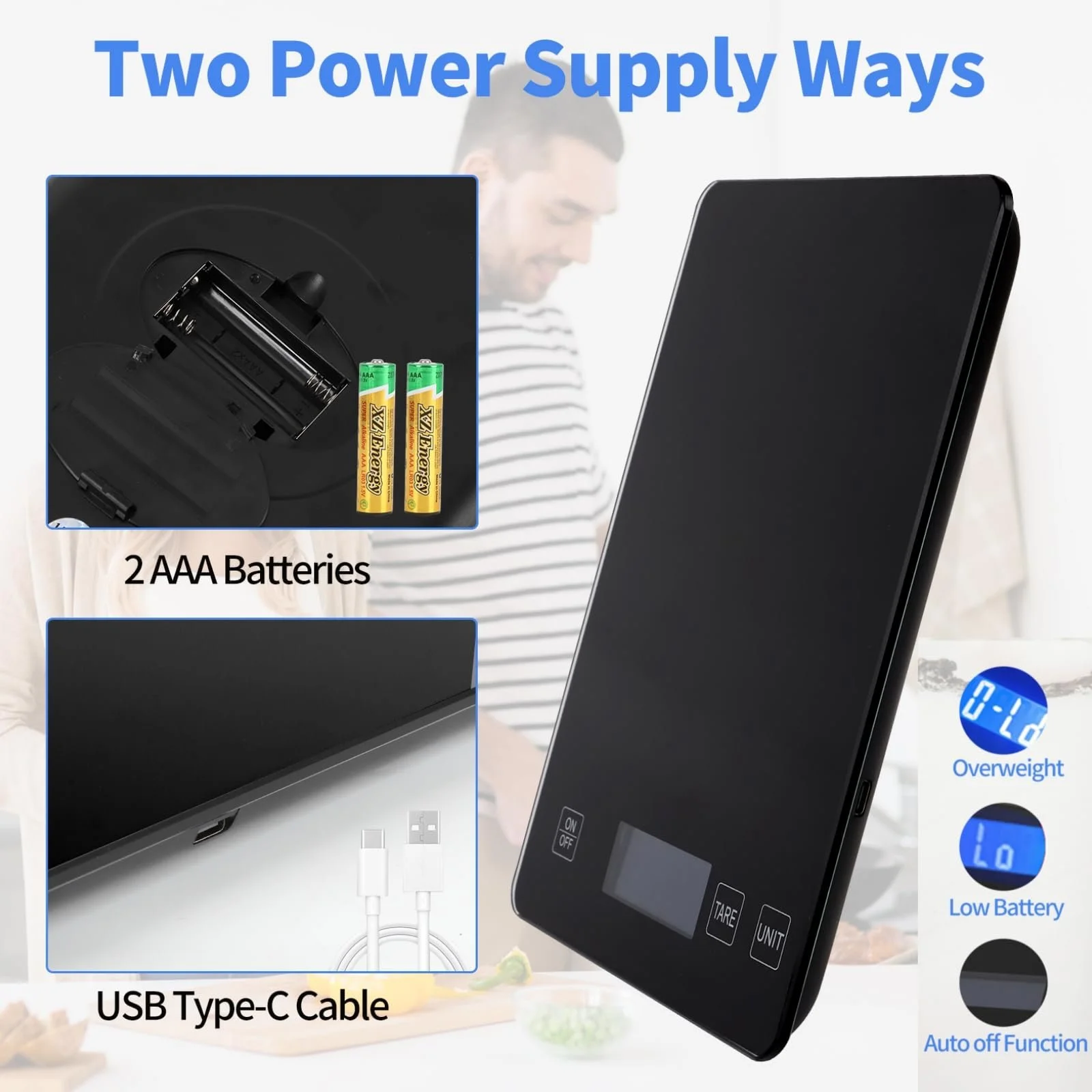Кухонні ваги Цифрові USB C 15 kg / 1 g Чорні, фото №3