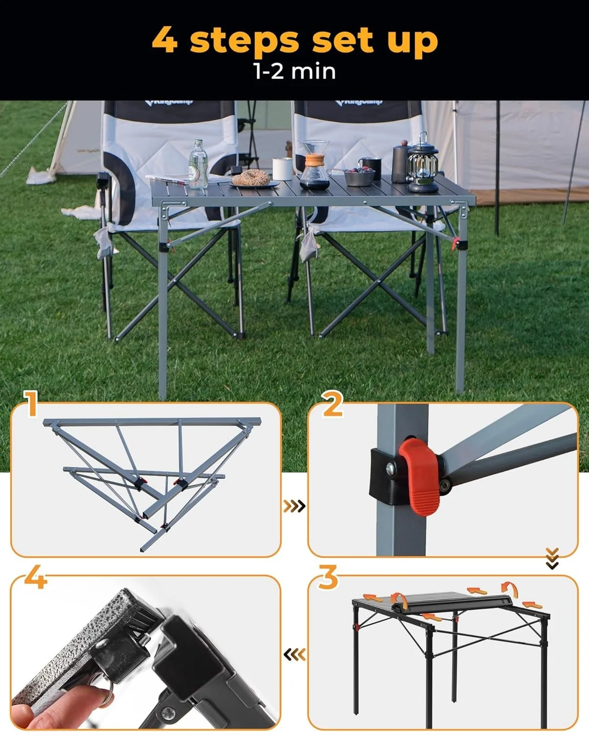 Складаний кемпінговий стіл KingCamp KC3866 Silver Black, фото №5