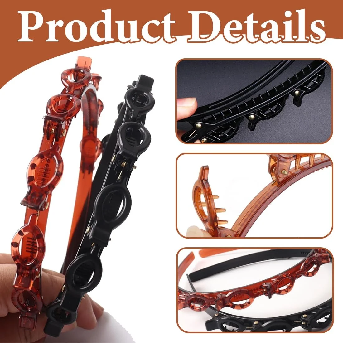 Набір обручів для волосся з кліпсами, 6 шт., фото №3