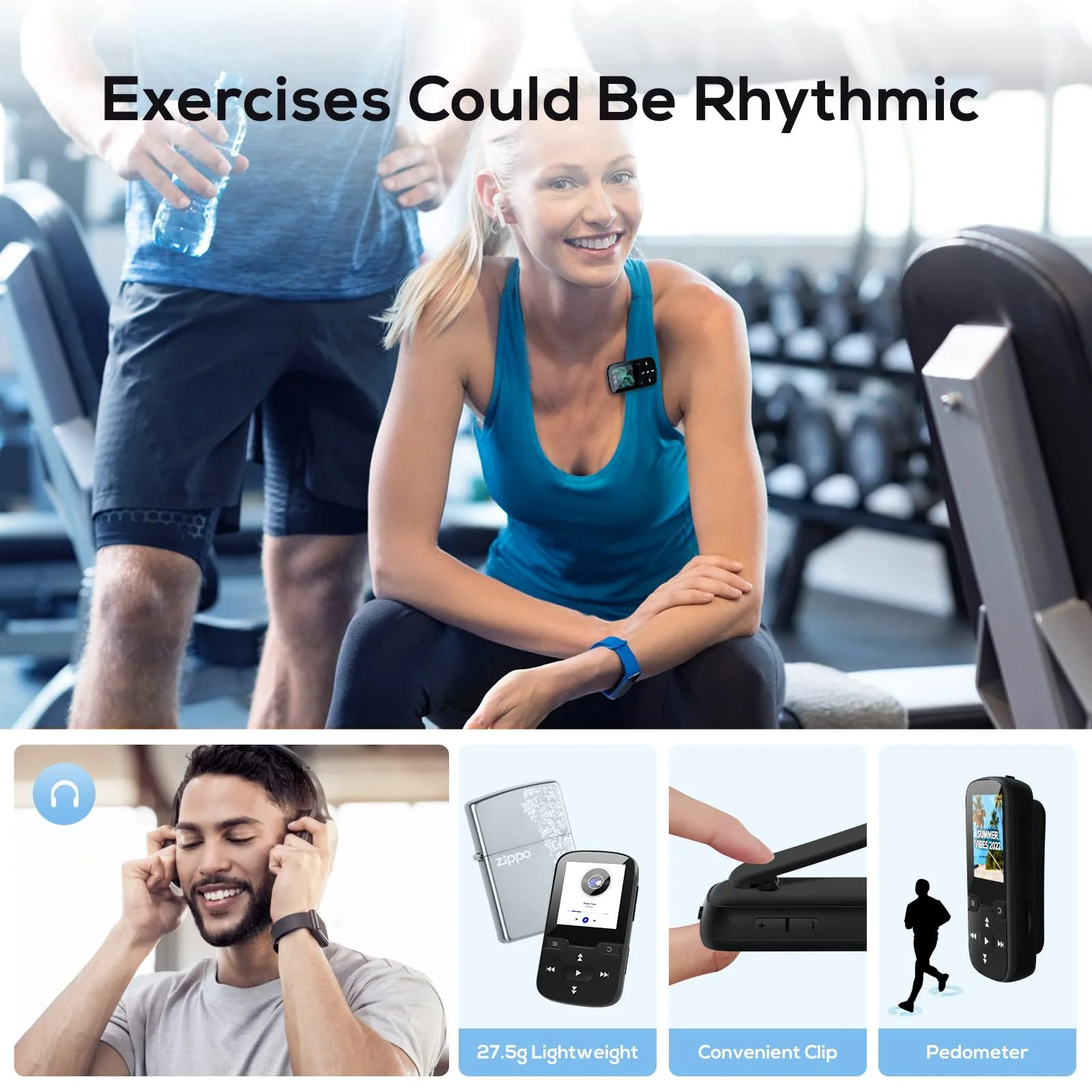 MP3-плеєр Etacé Bluetooth 5.3, спортивний з 16 ГБ внутрішньої пам'яті, FM-радіо, електронна книга, крокомір, запис голосу та підтримка карт TF/Micro SD до 128 ГБ, фото №4
