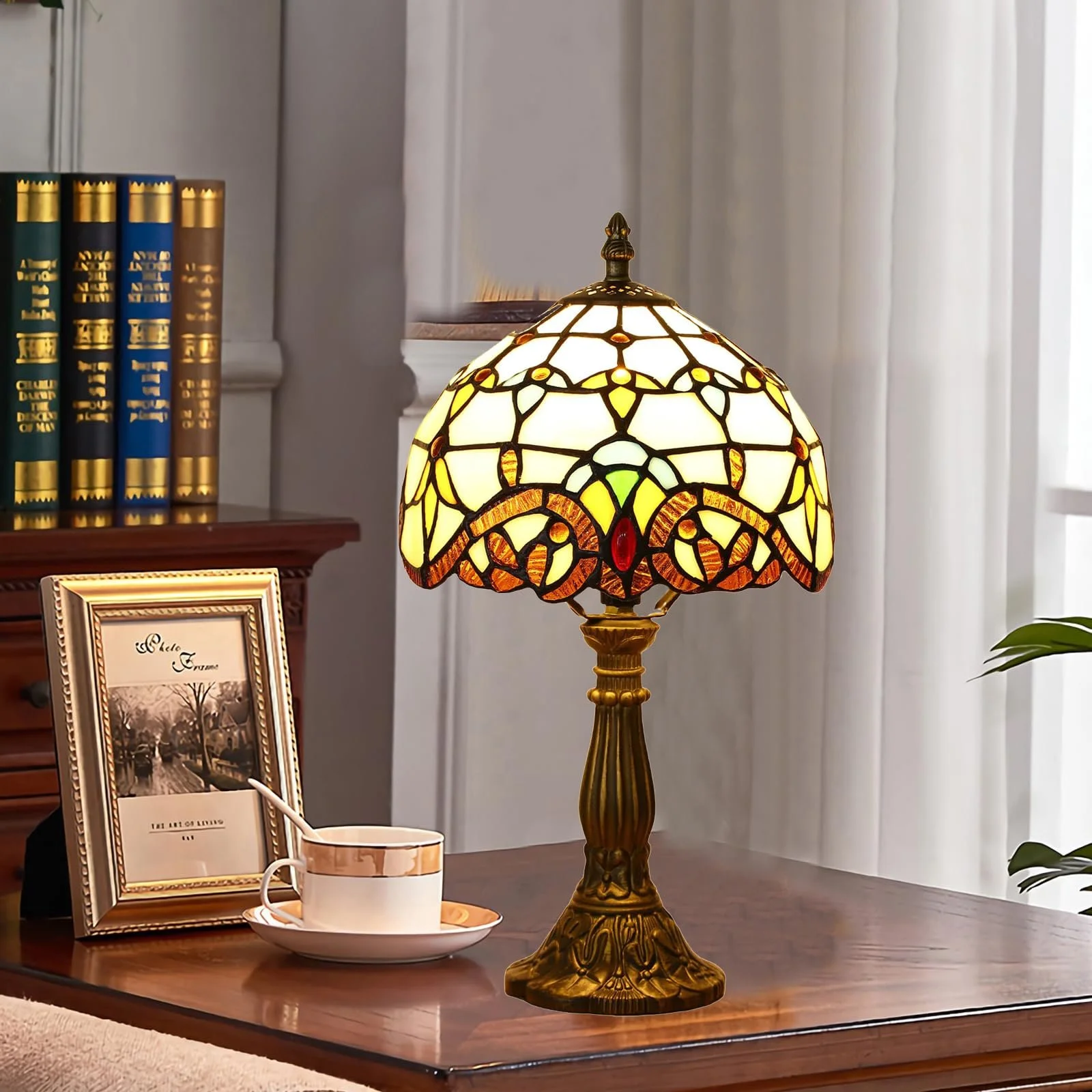 Настільна лампа Tiffany Retro ручної роботи вітражне скло 37 см E27 Різнокольорова, фото №3