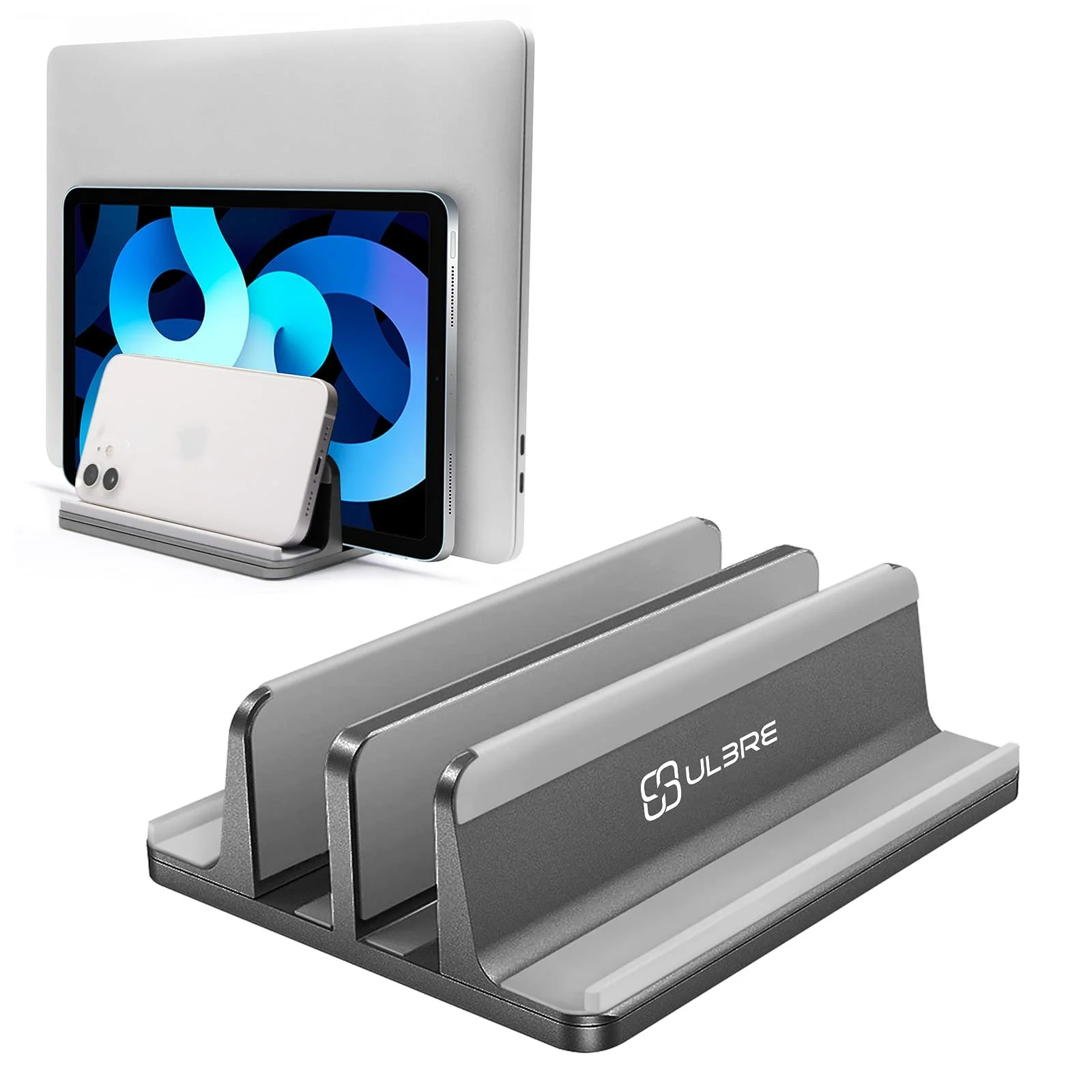 Вертикальная Подставка для Ноутбука Двойная Регулируемая 4 Отделения Серый, фото №1 Вертикальная Подставка для Ноутбука Двойная Регулируемая 4 Отделения Серый, фото №1