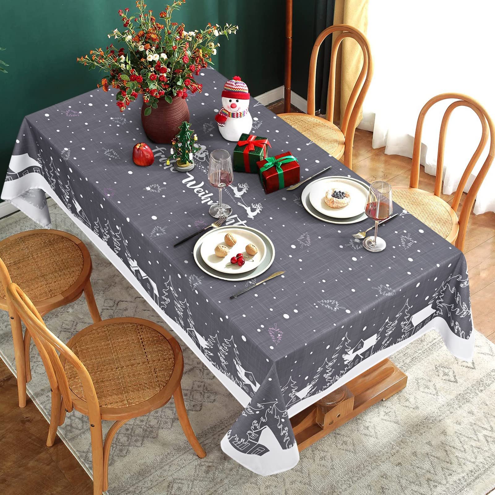 Скатертина Christmas 140 x 140 см White Grey Square Waterproof Washable Polyester, фото №3