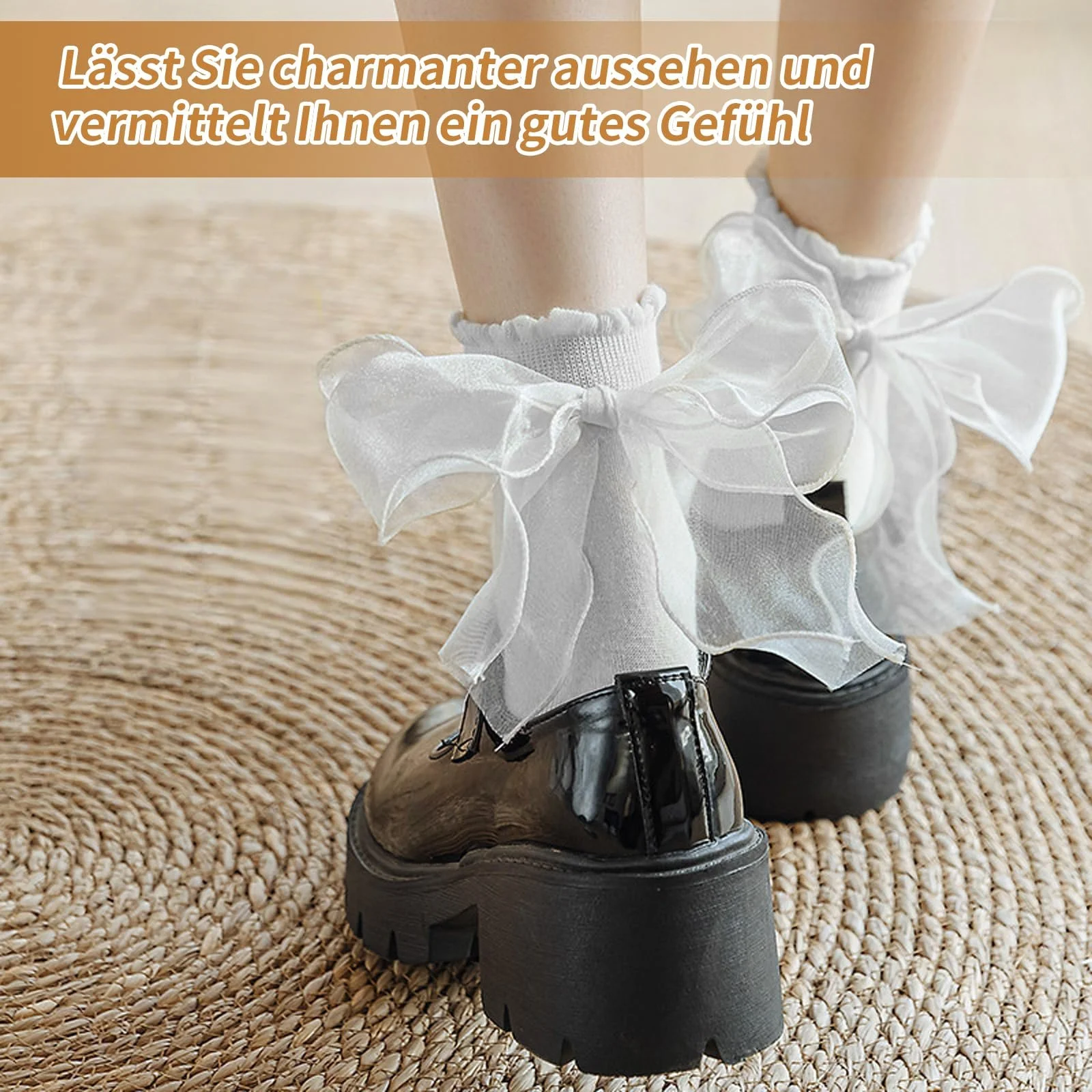 Жіночі шкарпетки з рюшами Geyoga (2 пари) білого та чорного кольорів, фото №4