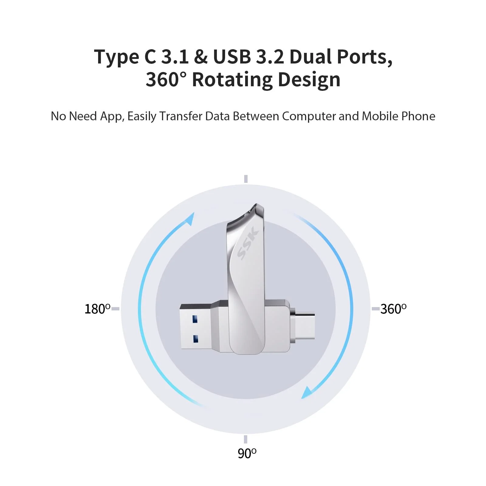 Флеш-накопичувач SSK 256GB USB 3.2 Type C Dual OTG Metal, фото №3 Флеш-накопичувач SSK 256GB USB 3.2 Type C Dual OTG Metal, фото №3
