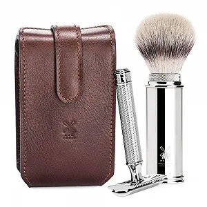 Дорожный набор для бритья MÜHLE RT2SR с кистью Silvertip Fibre и Т-образной бритвой Коричневый - Фото 1