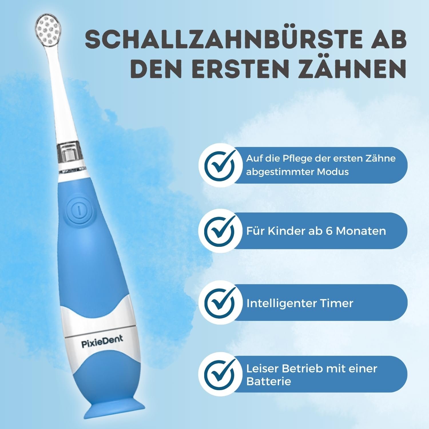 Дитяча електрична звукова зубна щітка PixieDent Таймер LED 0-3 роки Blue Baby, фото №6