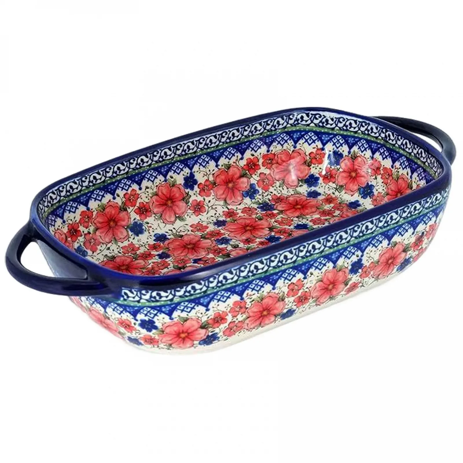 Форма для запікання керамічна 730 мл прямокутна з подвійними ручками та квітковим принтом, фото №6