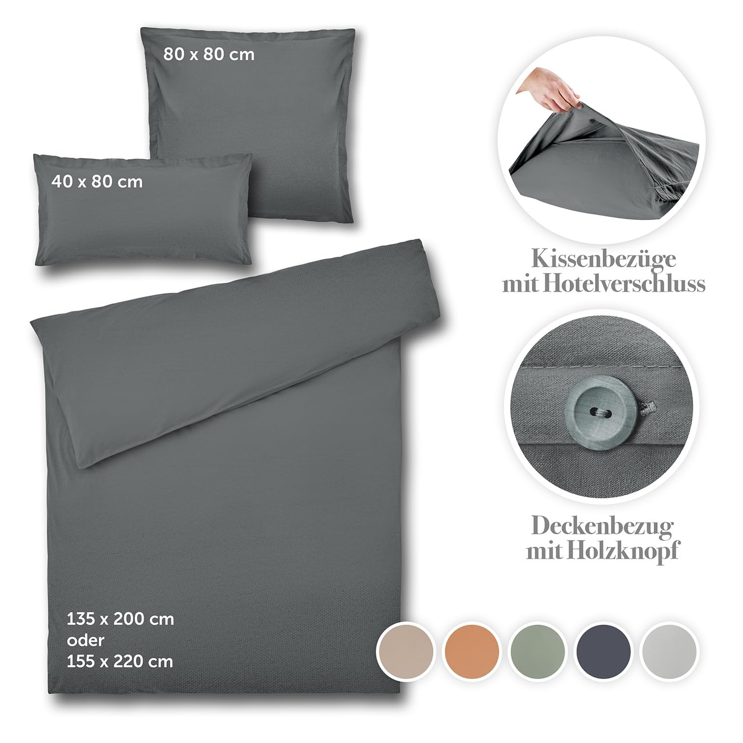 Постільна білизна Blumtal 135x200 з 100% бавовни, льон, антрацит, 80x80, фото №6