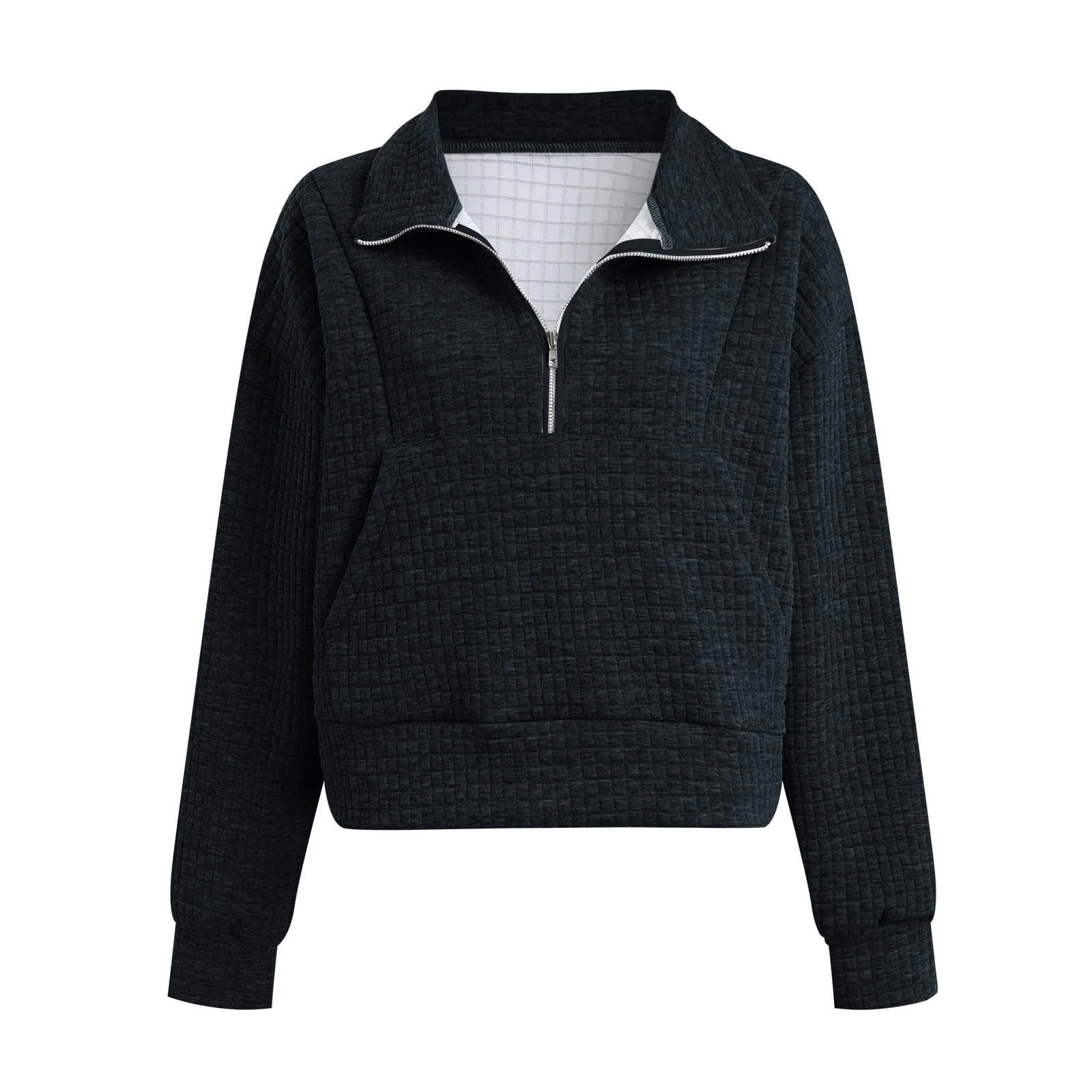 Женский свитшот на молнии Модный свободный укороченный свитер с воротником Спортивный вафельный 2025, фото №5