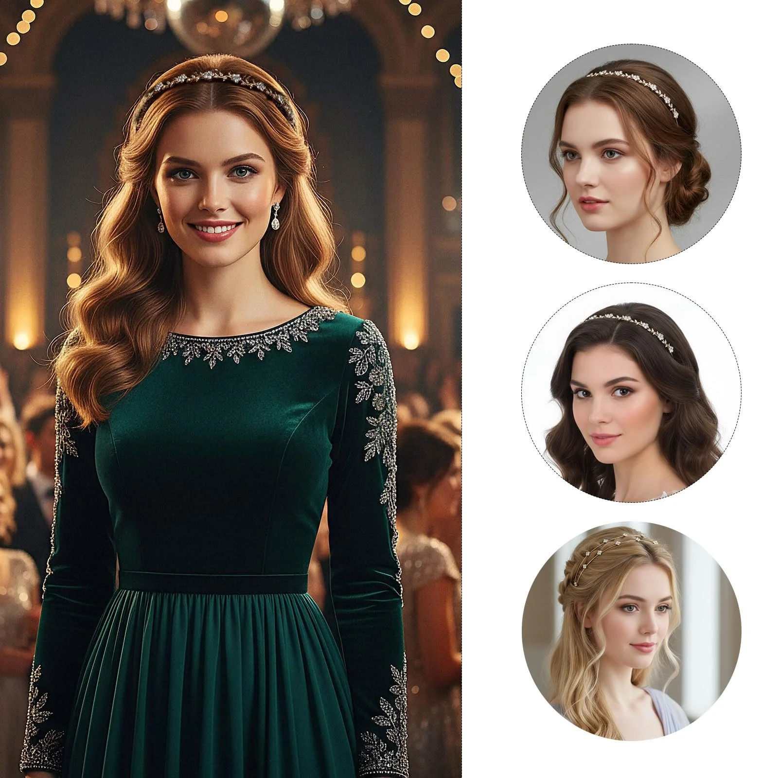 Обруч Золотистий з кристалами, фото №2