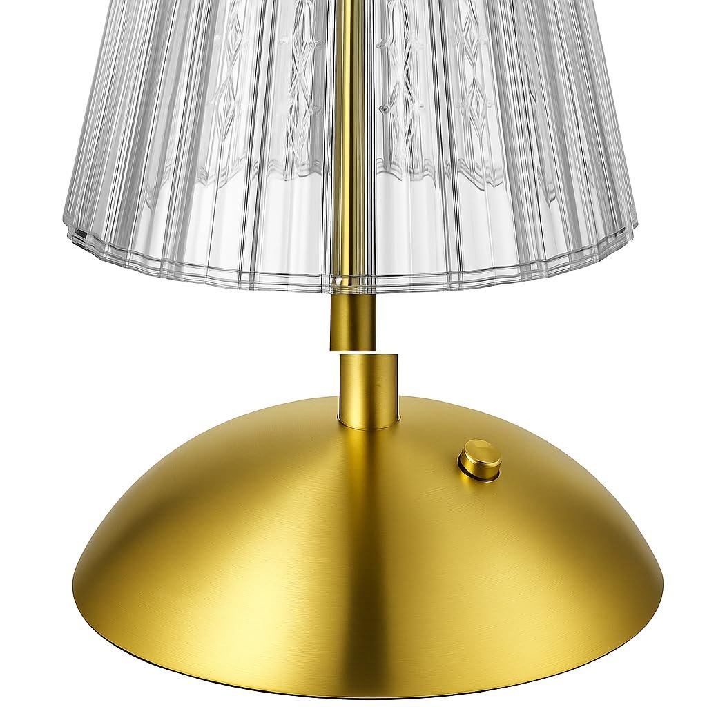 Настільна лампа N-L-E Elegant LED з акумулятором та USB-C, 3 кольори світла, димована, теплий білий, бездротова, прозорий акриловий плафон, золотиста алюмінієва основа, фото №6