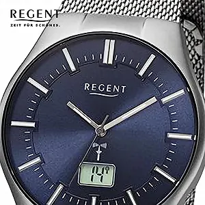 Часы REGENT 88361334 Мужские Аналоговые Радио Серебристо-Синий Браслет synthetic.ua - Фото 1