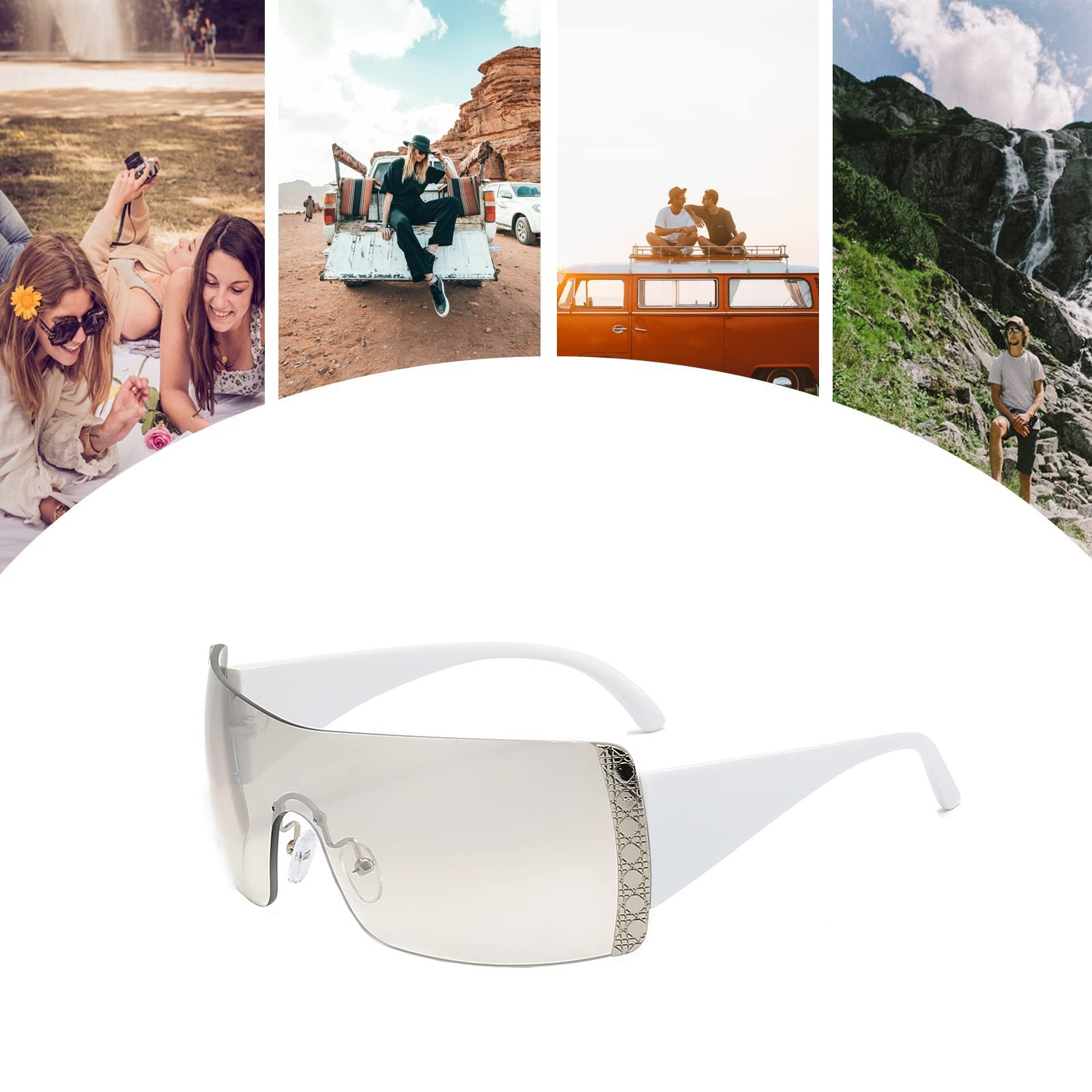 Сонцезахисні окуляри y2k LJCZKA Прямокутні Великі Без оправи Цілісні Модні Унісекс з UV захистом, фото №6