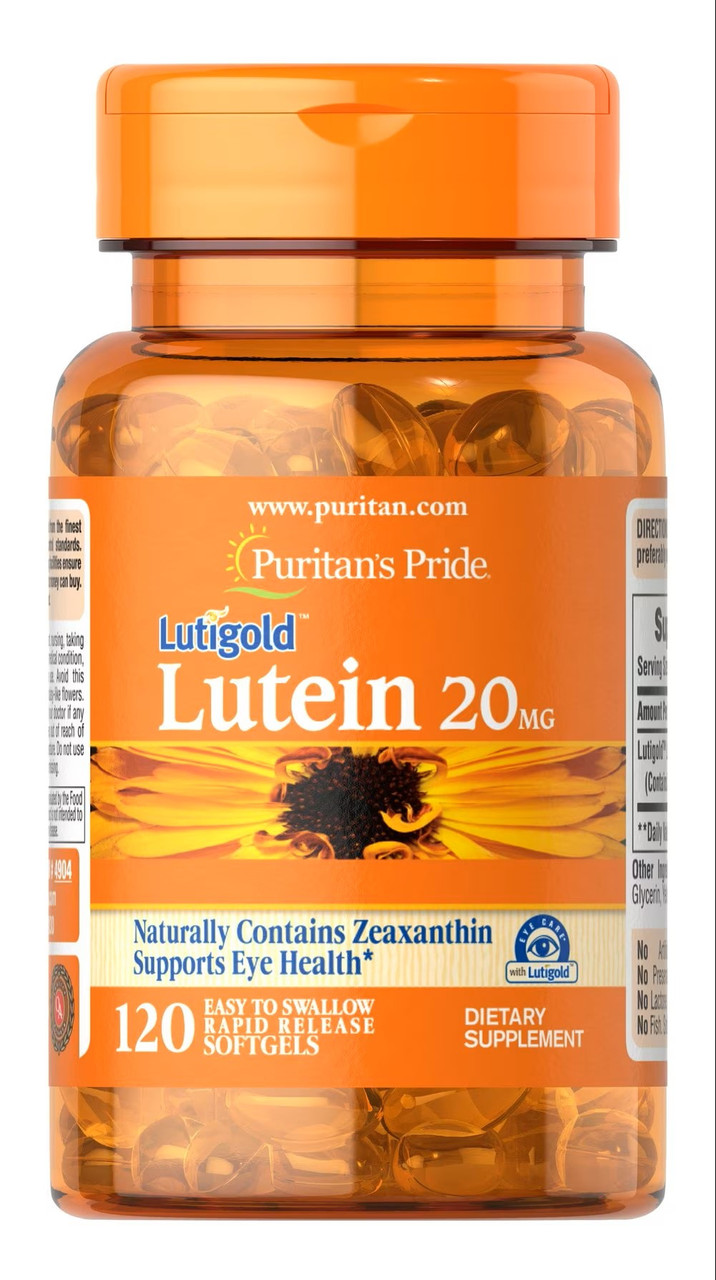 Лютеин с зеаксантином Puritan's Pride Lutein 20 mg with Zeaxanthin 120 Softgels, фото №1