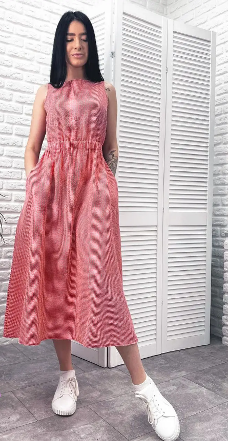 Женское летнее платье миди на резинке GF509323 размер 46/48, цвет красный, фото №2 Женское летнее платье миди на резинке GF509323 размер 46/48, цвет красный, фото №2