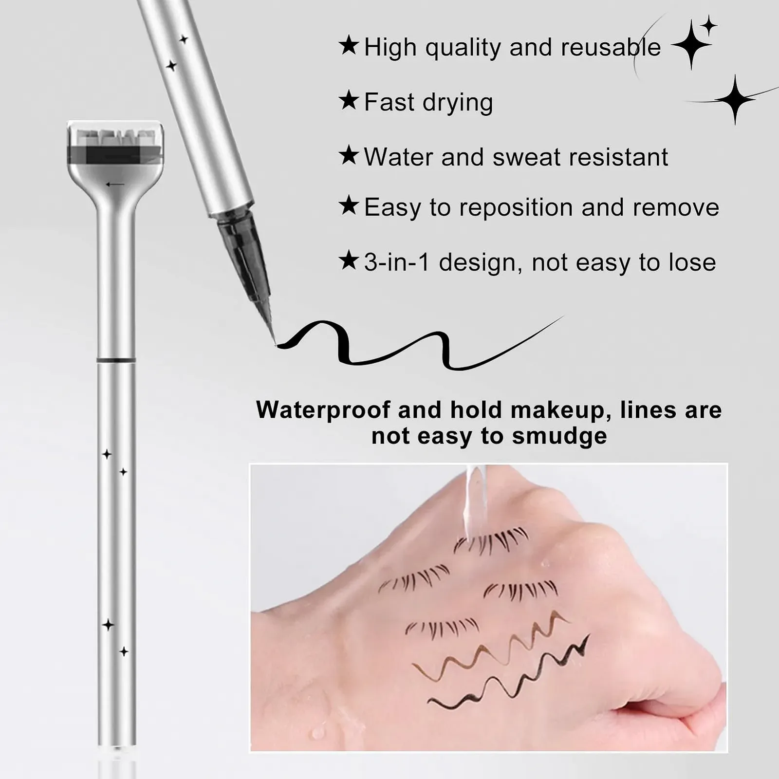 Подводка 2-в-1 Водостойкая, штамп для нижних ресниц, фото №3