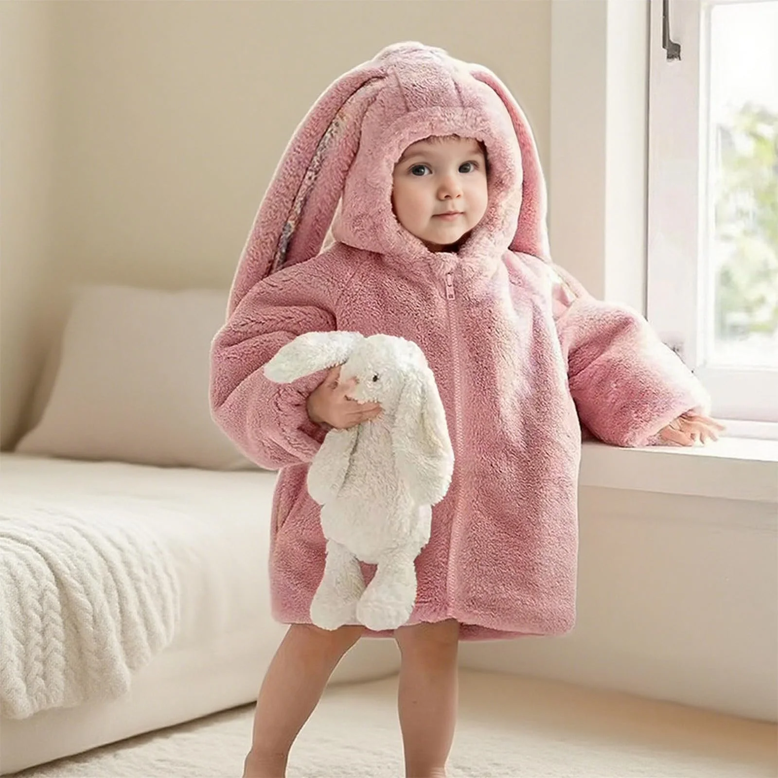 Детская флисовая куртка с длинными заячьими ушками, фото №3