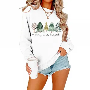 Свитшот MLZHAN С Рождественским Принтом Елки, Женский, Осенне-Зимний, С круглым вырезом и длинными рукавами - Фото 1