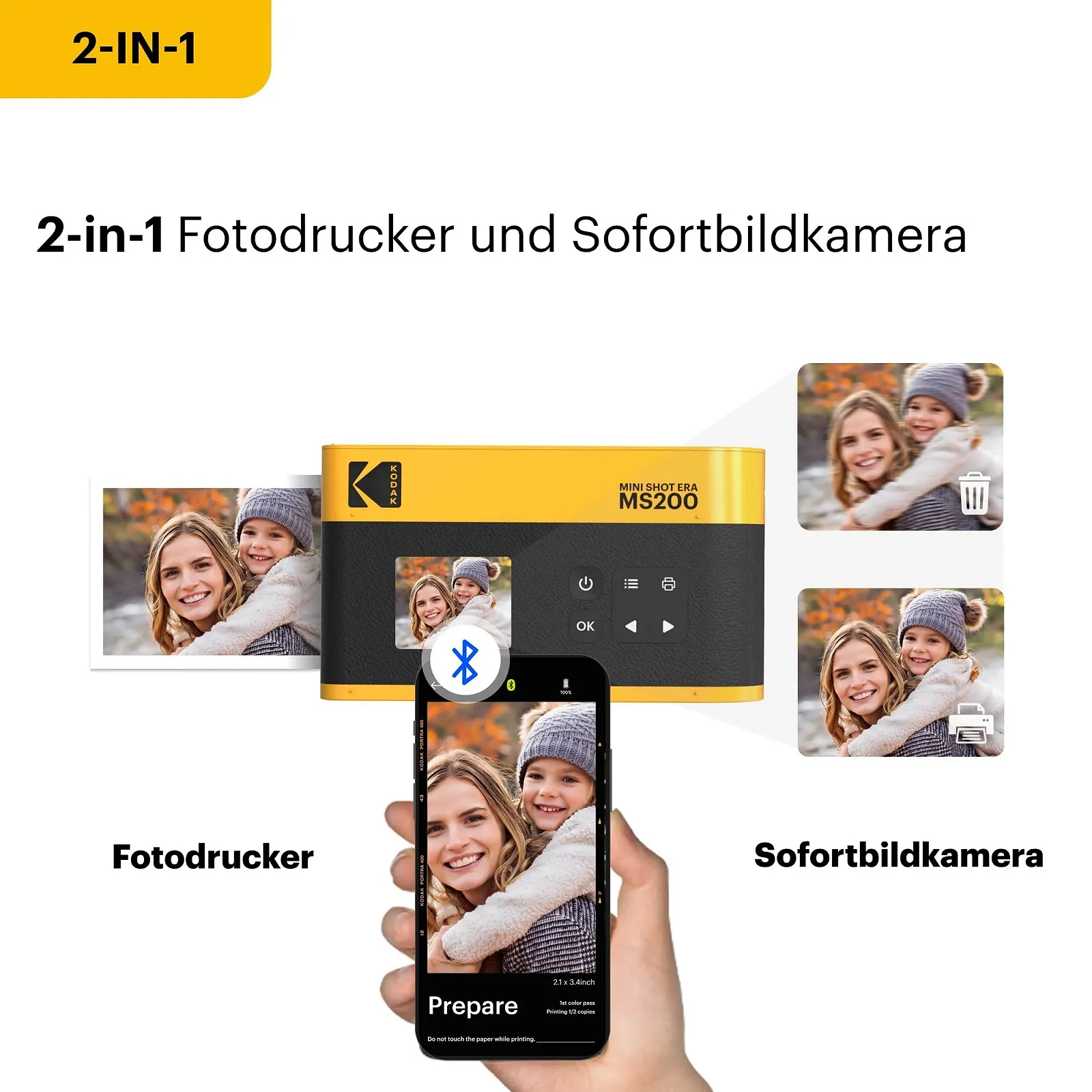 Фотокамера мгновенной печати и принтер Kodak Mini Shot 2 ERA Yellow, фото №3