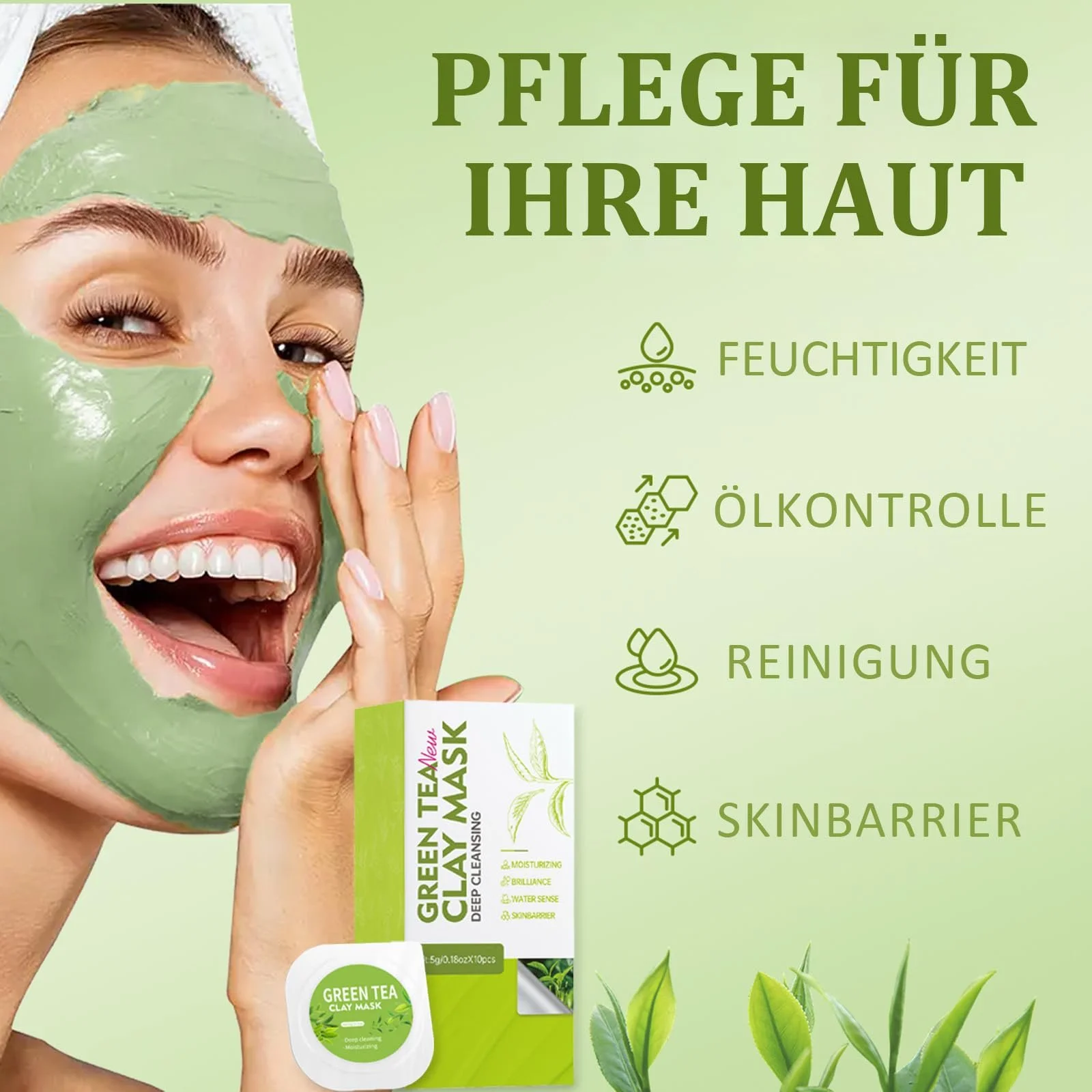 Маска Глиняна з Зеленим Чаєм, Набір з 10 штук, фото №2