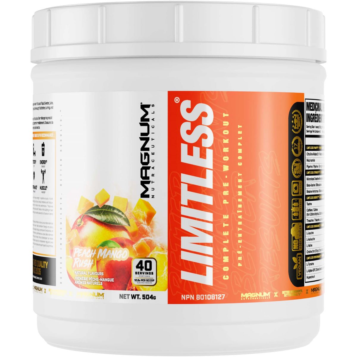 Комплекс до тренировки Magnum Nutraceuticals Limitless 504 g 20 servings Peach Mango Rush, фото №1