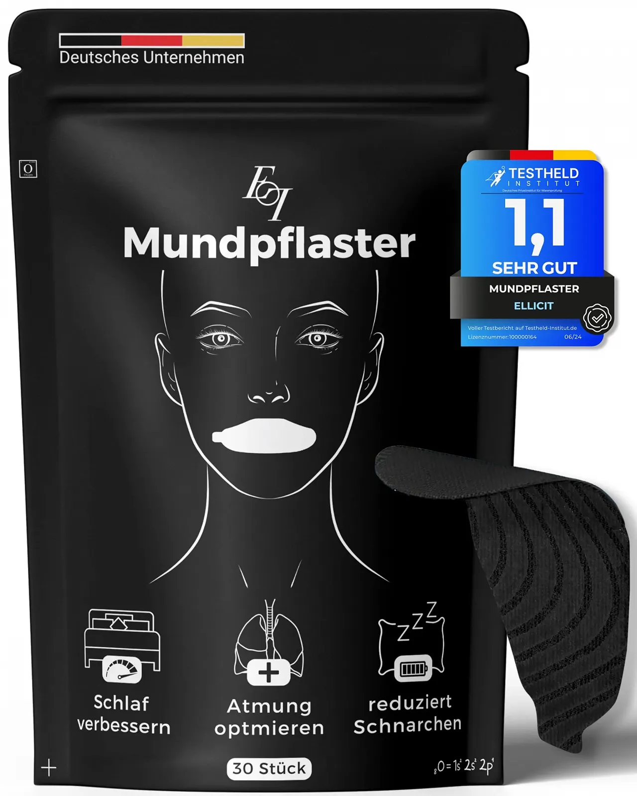 Пластырь для рта El licit для сна, 30 шт., Премиум против храпа, оптимальное сцепление даже с бородой, фото №1