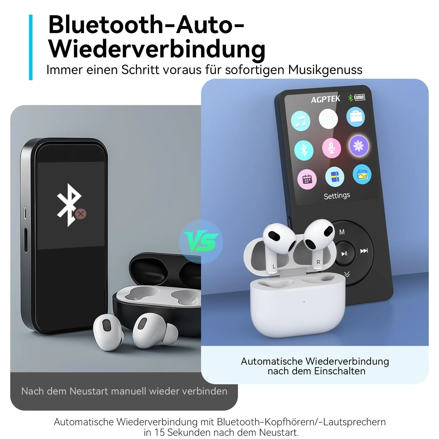 MP3-плеєр AGPTEK 64 ГБ Bluetooth 5.3 зі спікером, 40 годин роботи від батареї, маленький і класичний спортивний MP3 з екраном 1,8 дюйма, FM-радіо (без навушників), Чорний, фото №3
