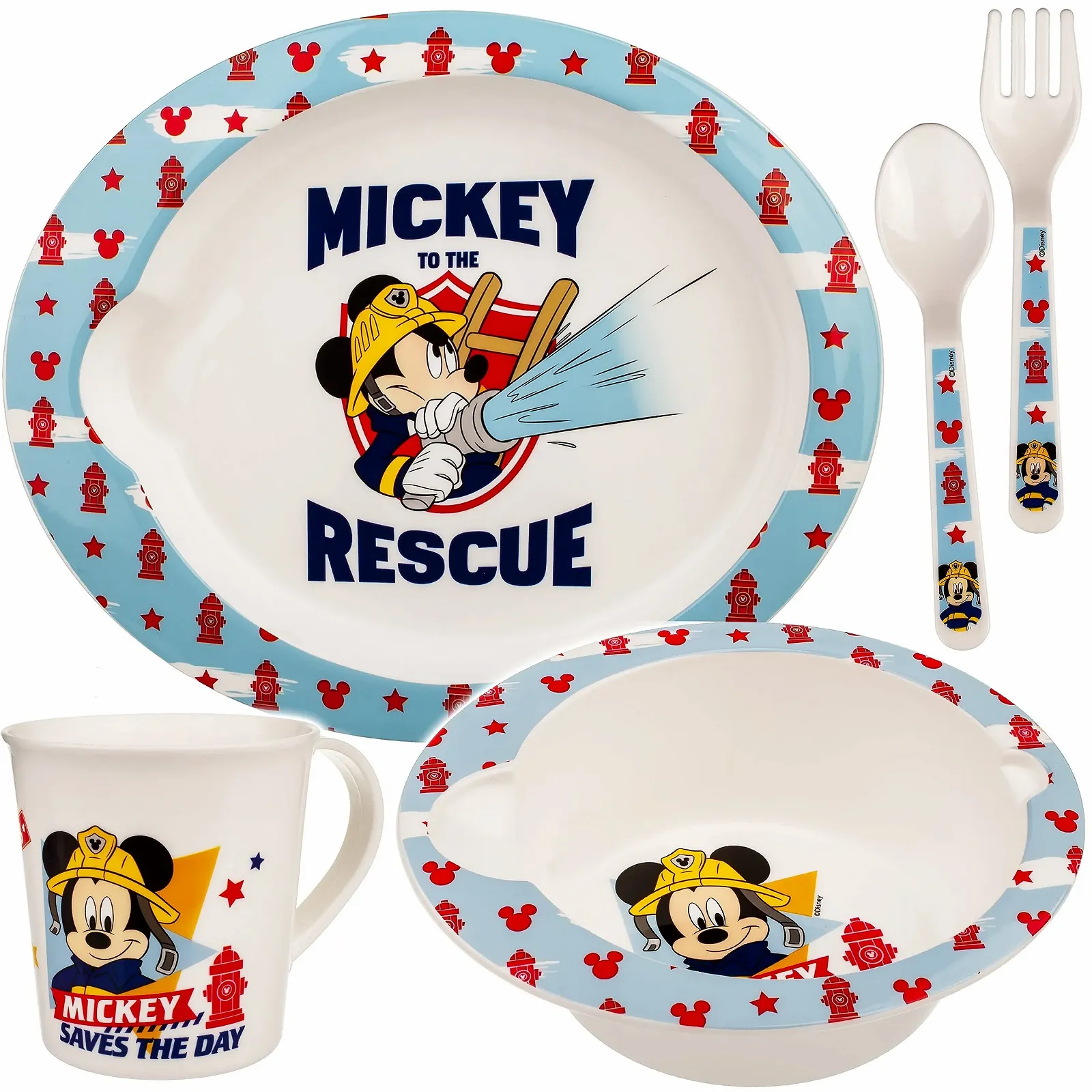 Набір дитячого посуду Mickey Mouse 5 предметів: тарілка, миска для пластівців/супу, чашка, ложка, виделка, різнокольоровий, фото №1 Набір дитячого посуду Mickey Mouse 5 предметів: тарілка, миска для пластівців/супу, чашка, ложка, виделка, різнокольоровий, фото №1