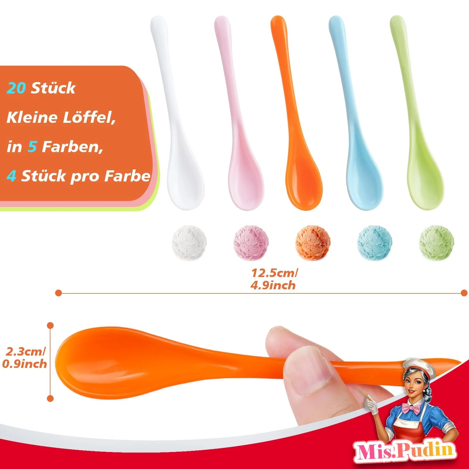 Ложки Пластикові Кольорові 12.5 x 2.3 cm, набір 20 шт, фото №2