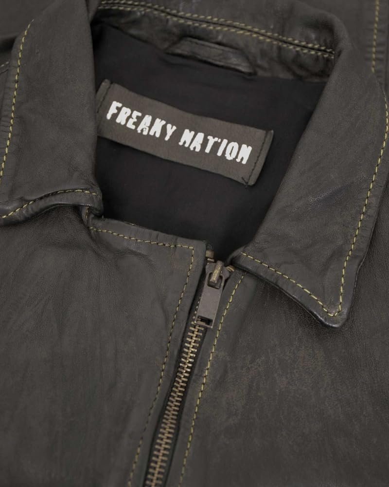Шкіряна куртка Freaky Nation зі шкіри ягняти чорно-бежева Retro, фото №7