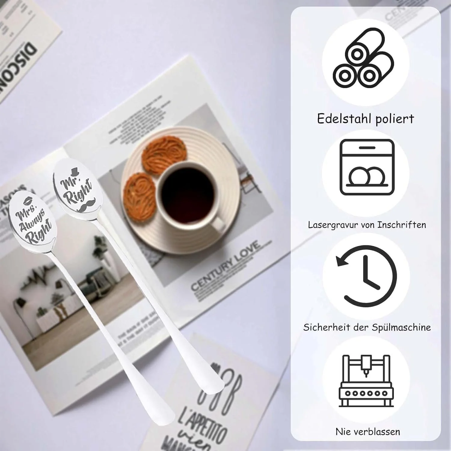 Ложка Кавова Mr. and Mrs. з нержавіючої сталі, Набір 2 шт., фото №3