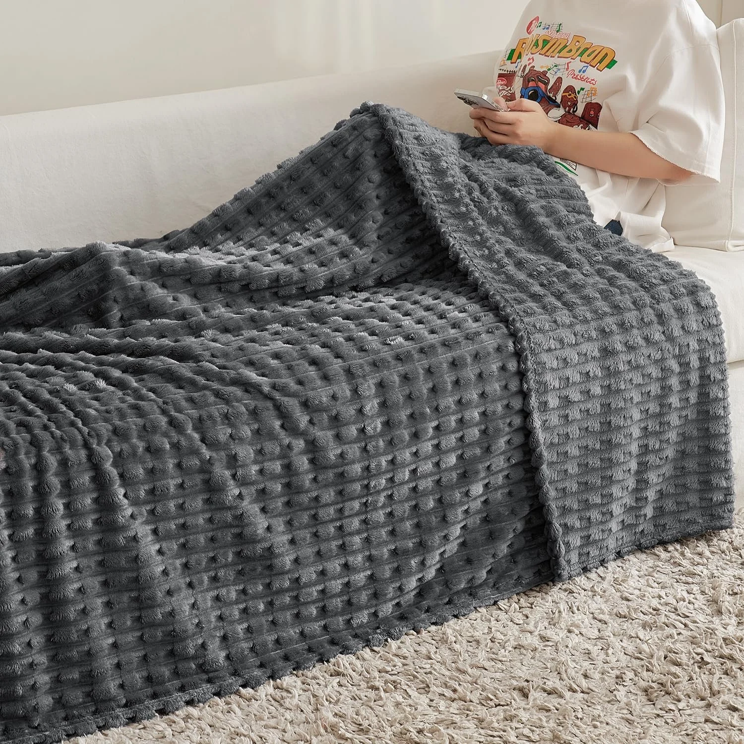 Покривало MIULEE Плюшева Флісова Тепла М'яка 150 x 200 см Темно-сіра, фото №6