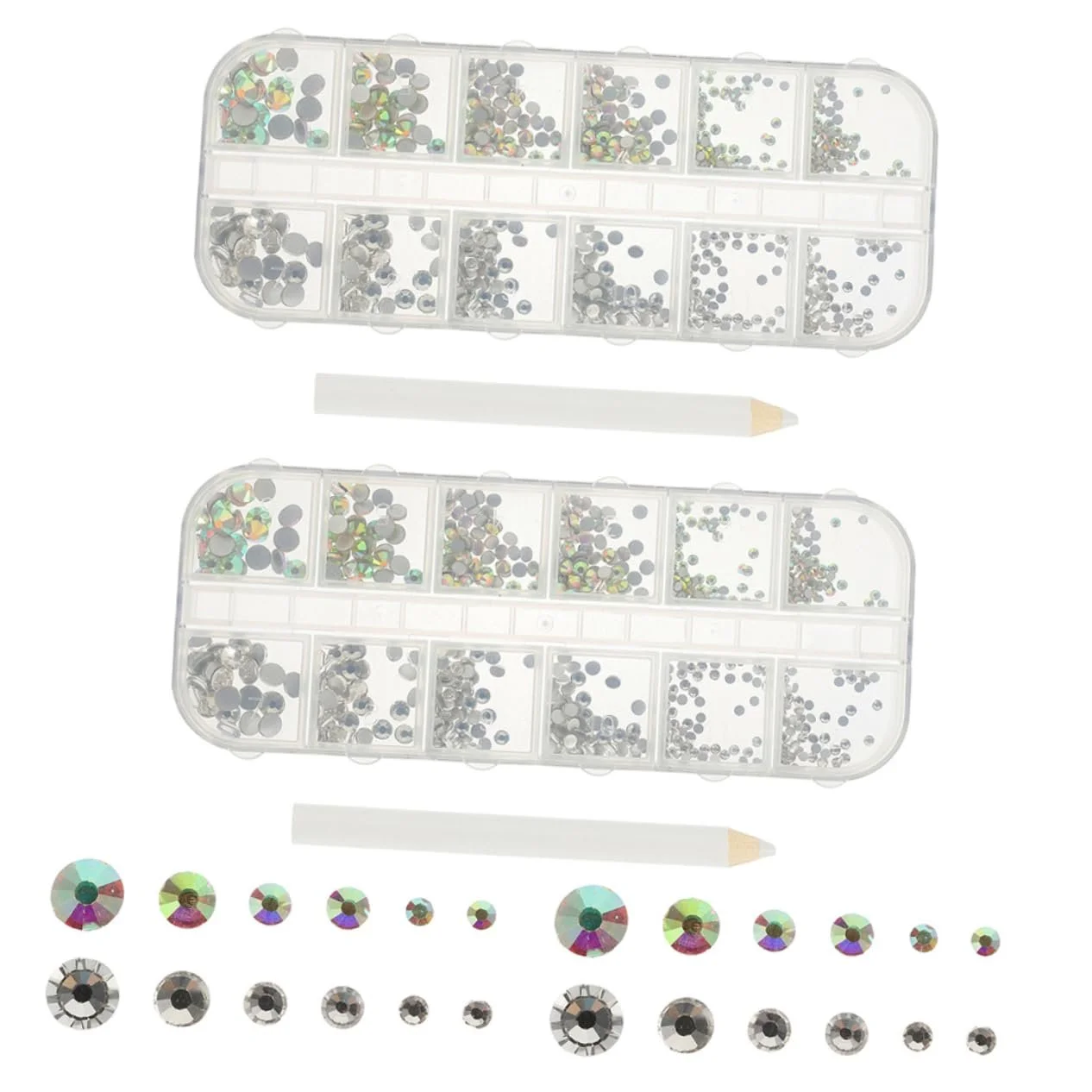Набір прикрас для нігтів 12 Grid Круглий скляний з плоскою задньою частиною, фото №1