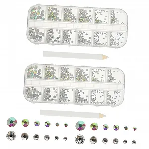 Набір прикрас для нігтів 12 Grid Круглий скляний з плоскою задньою частиною - Фото 1