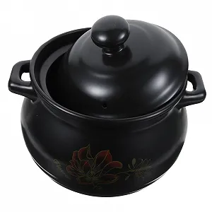 Каструля керамічна INOOMP Black Flower Decoration Чорна - Фото 1