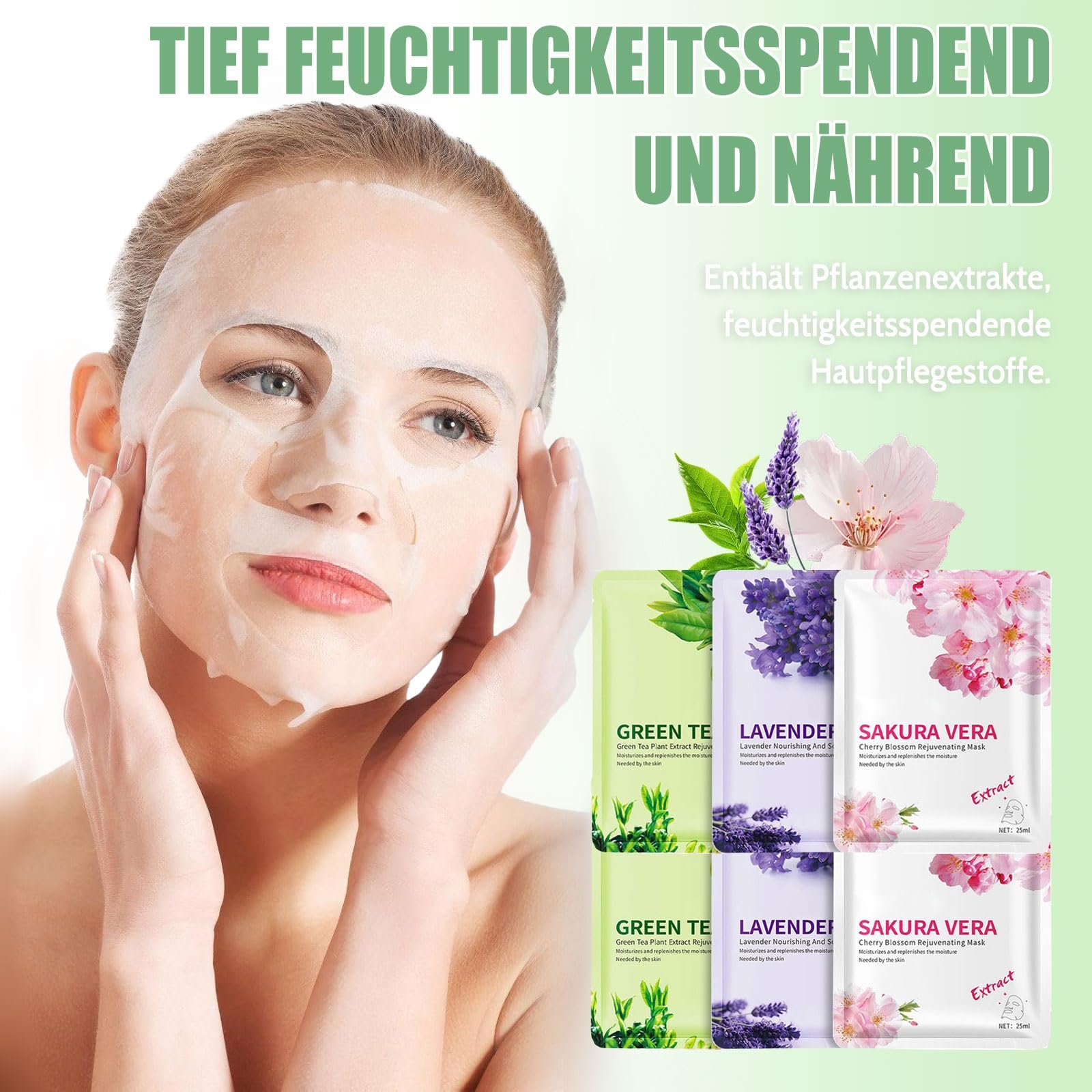 Тканевая маска Набор Altherona 6 шт Чайный лист, Лаванда и Цветок вишни, фото №5