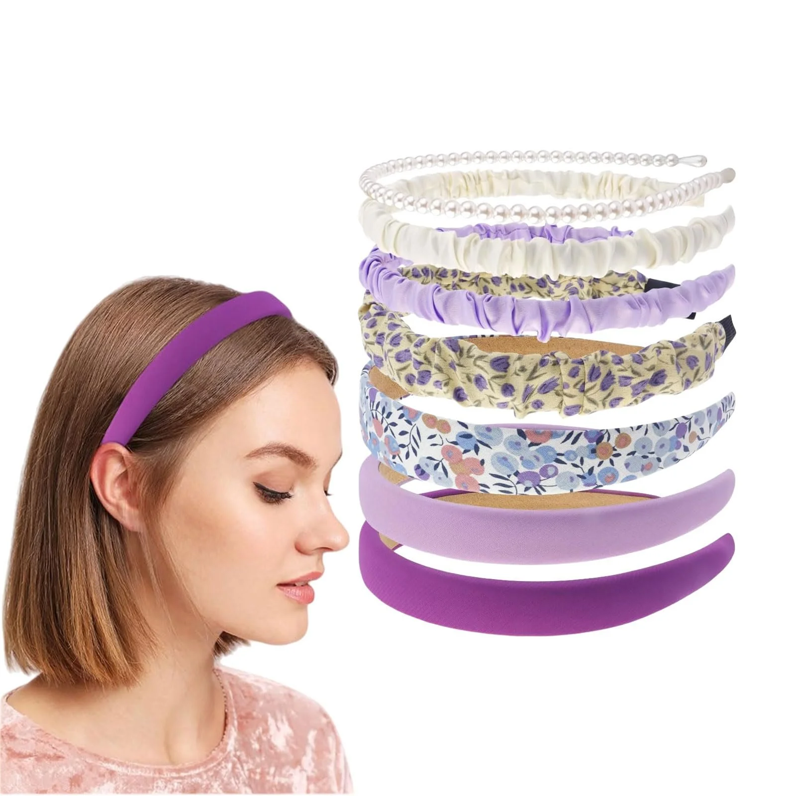 Набір обручів на голову 7 шт. Фіолетовий, фото №1 Набір обручів на голову 7 шт. Фіолетовий, фото №1