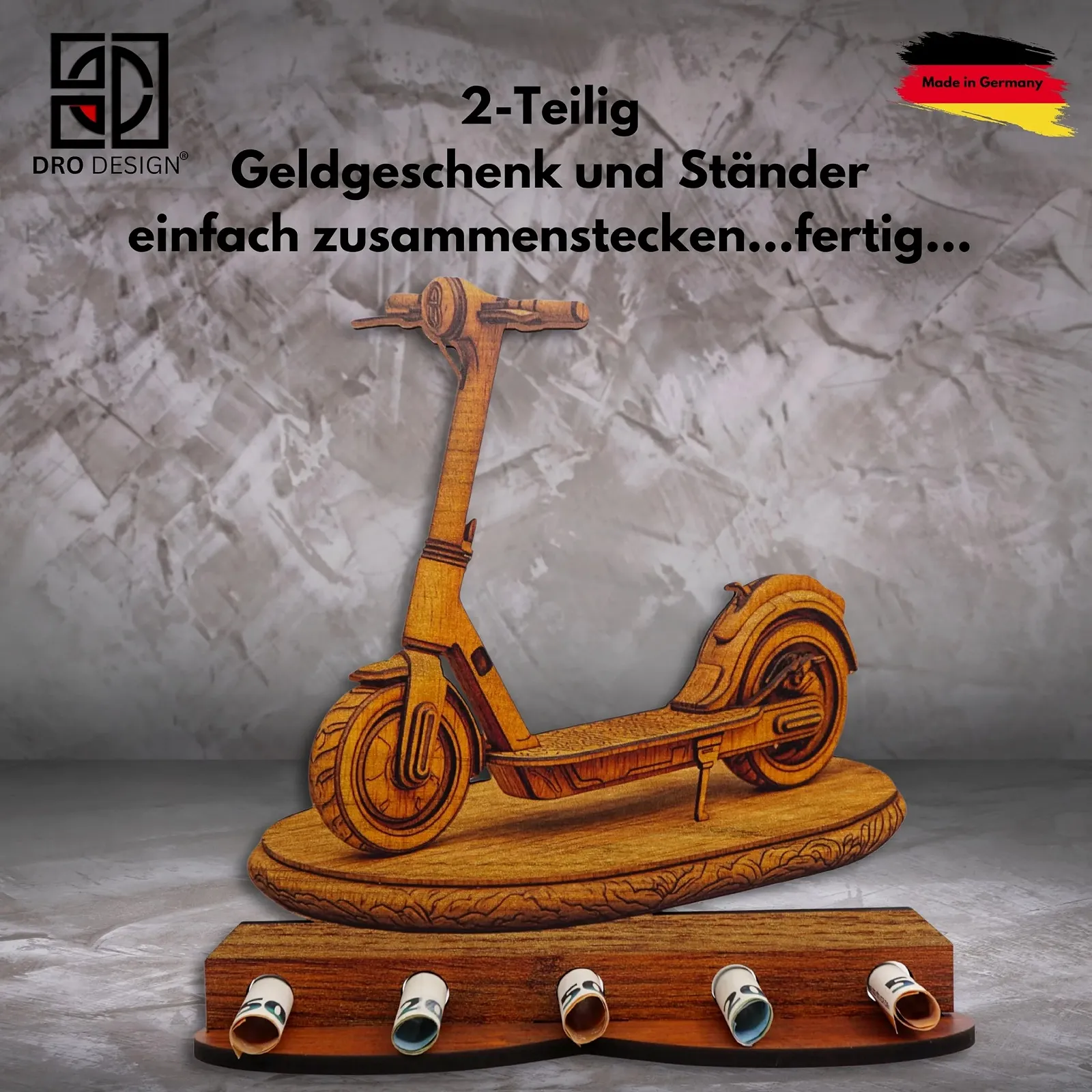 Креативний грошовий подарунок DRO Design Дерев'яний E-Scooter Прикраса, фото №4 Креативний грошовий подарунок DRO Design Дерев'яний E-Scooter Прикраса, фото №4