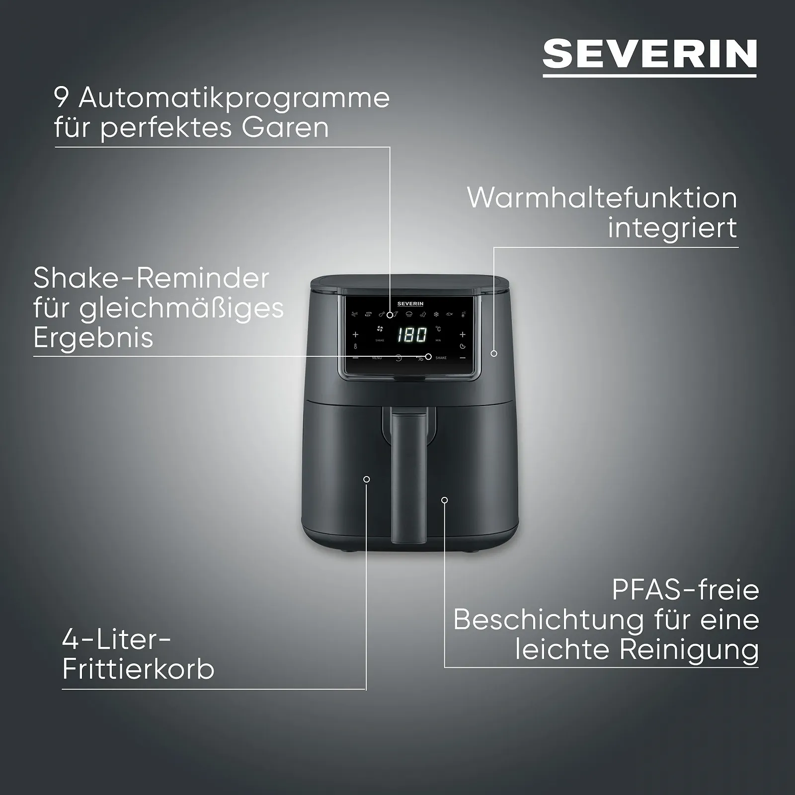 Мультипіч Severin FryLight FR 2461 4 л 1300 Вт 8 програм Чорна, фото №2 Мультипіч Severin FryLight FR 2461 4 л 1300 Вт 8 програм Чорна, фото №2