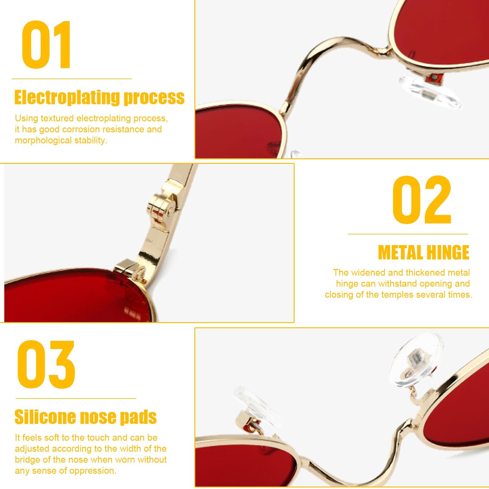 Вінтажні овальні сонцезахисні окуляри (2 пари) Сірий, Червоний, фото №5