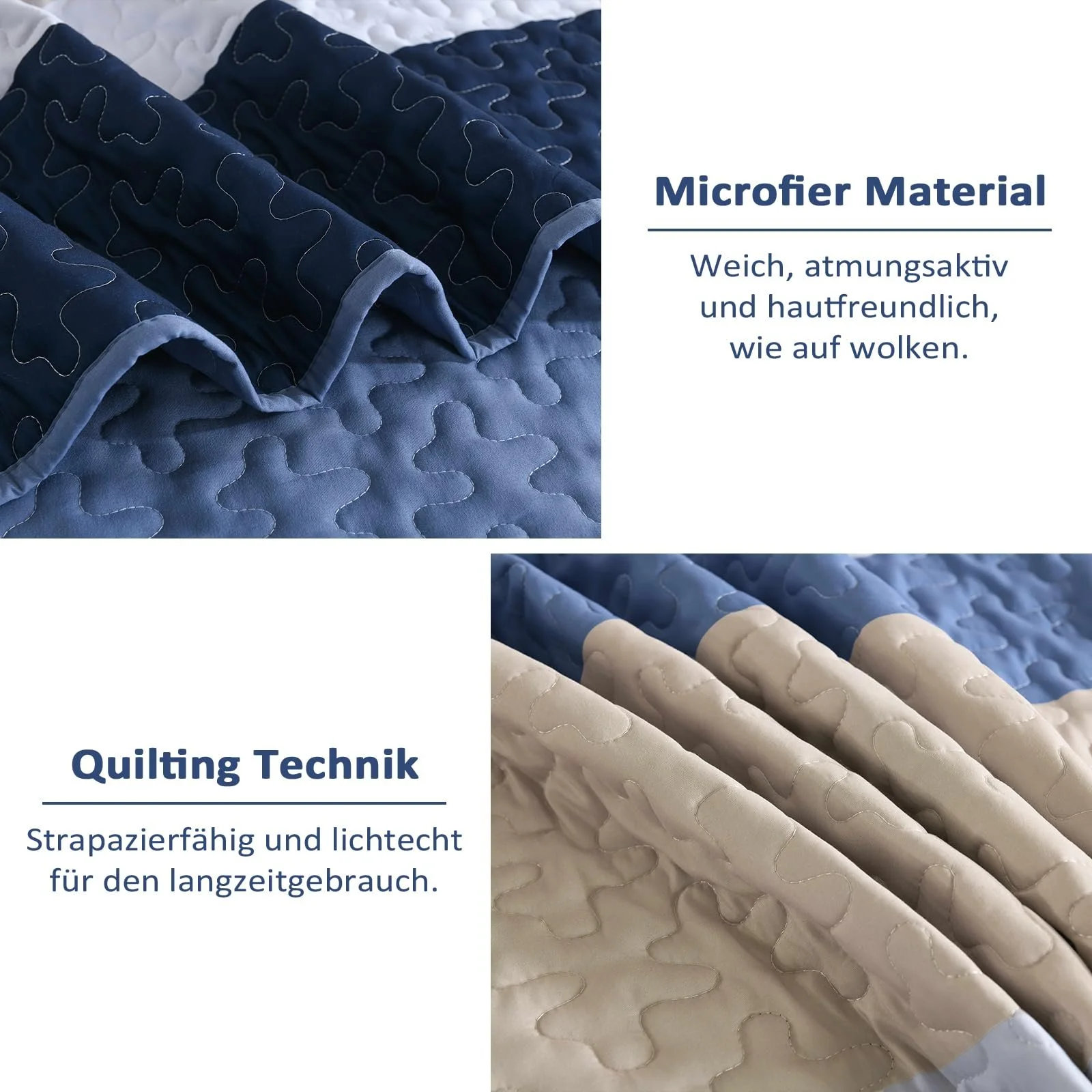 Покрывало WONGS BEDDING 240 x 260 см, синяя полоса, двуспальное, стеганое, из микроволокна, с 2 наволочками 50 x 75 см, синего цвета, фото №5