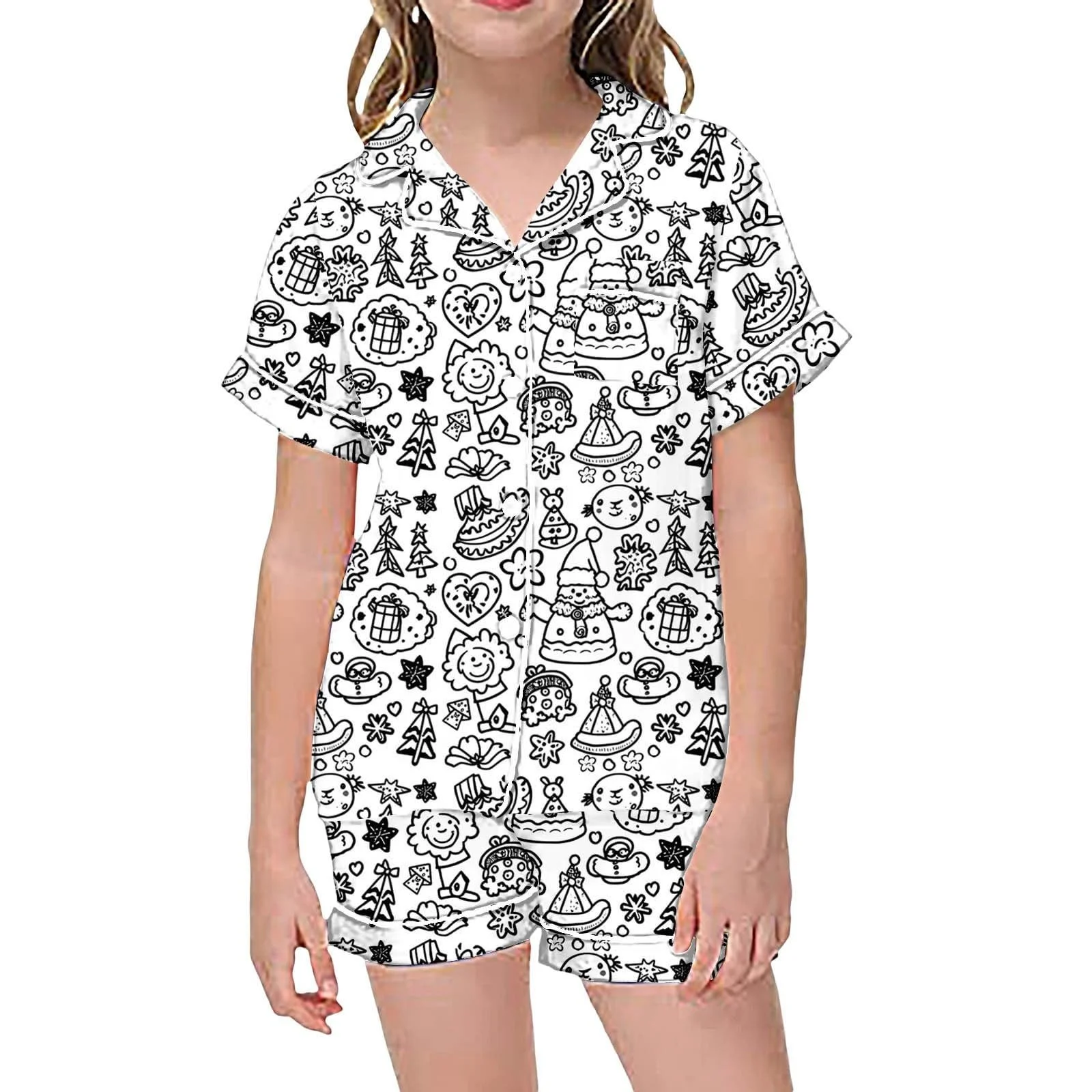 Детская пижама для раскрашивания DIY, костюм для досуга с ручной росписью, мультяшный принт, комплект для отдыха, домашняя одежда, белый, пижама для художественной покраски, зимний спальный комплект из двух частей, фото №1