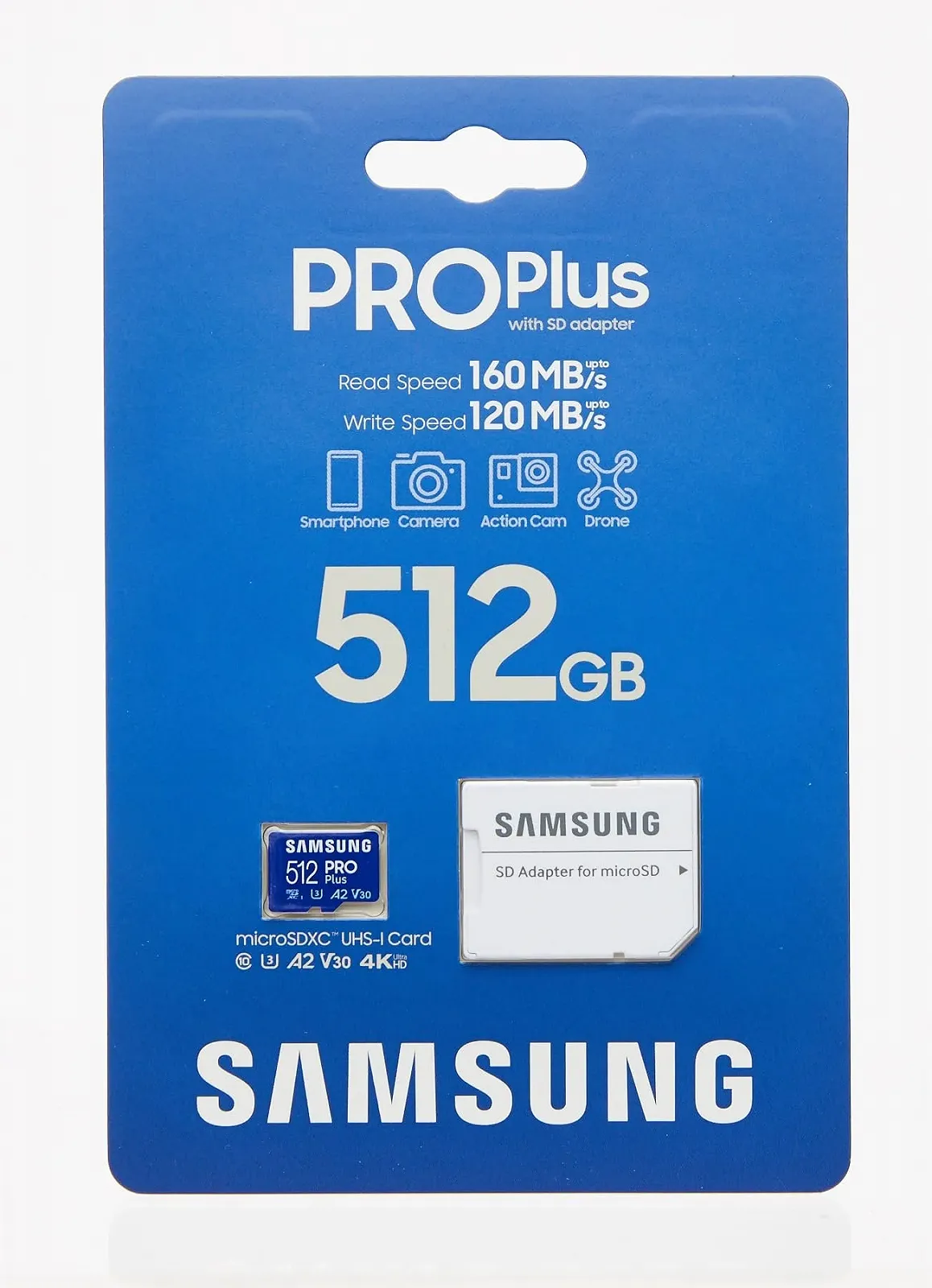 Карта памяти Samsung PRO Plus MB-MD512KB/WW 512GB UHS-I U3 Full HD & 4K UHD 160МБ/с 120МБ/с с USB-считывателем, фото №6 Карта памяти Samsung PRO Plus MB-MD512KB/WW 512GB UHS-I U3 Full HD & 4K UHD 160МБ/с 120МБ/с с USB-считывателем, фото №6