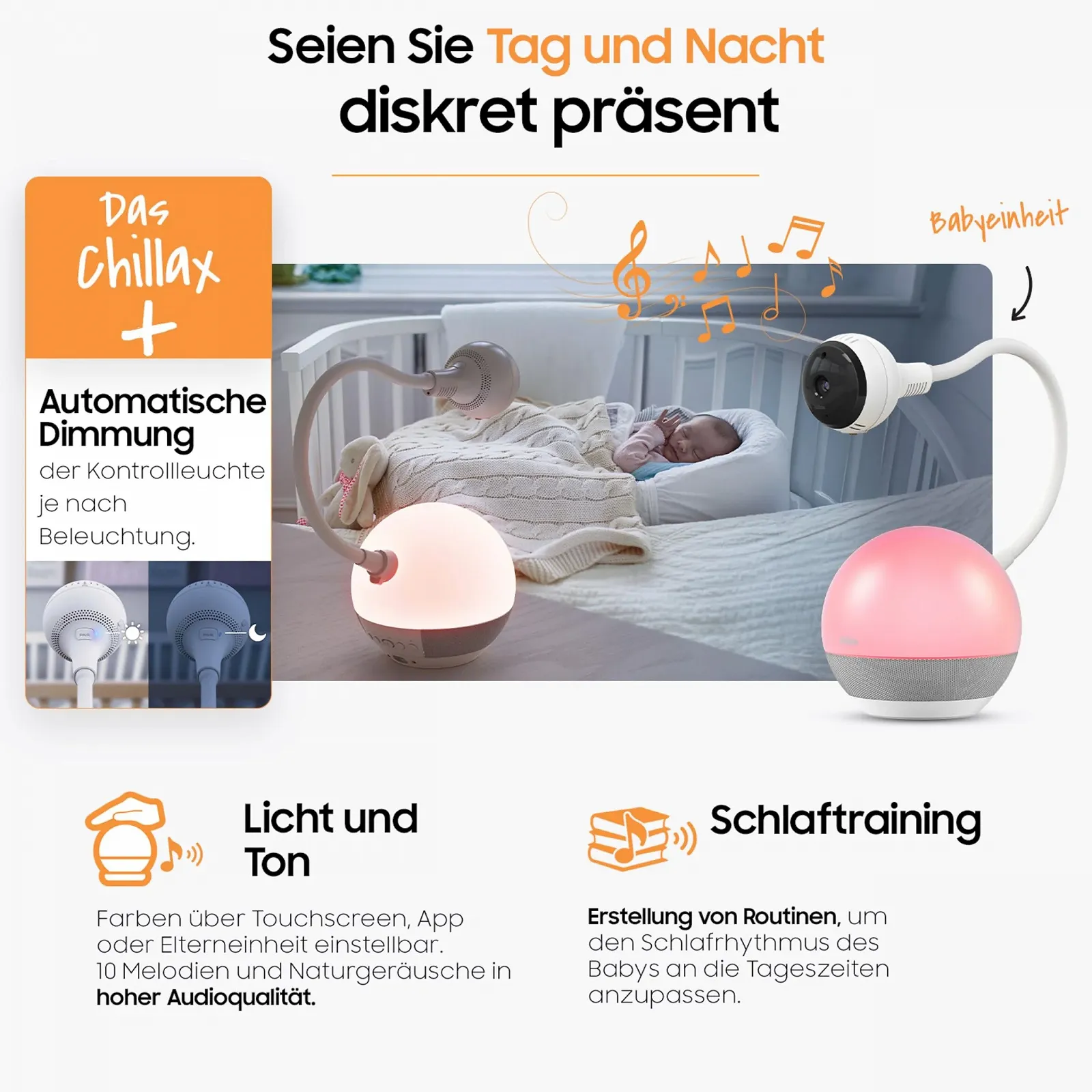 Відеоняня CHILLAX Giraffe Mood Sleep Trainer 5 дюймів 1080p Full HD 360° Wi-Fi, фото №5
