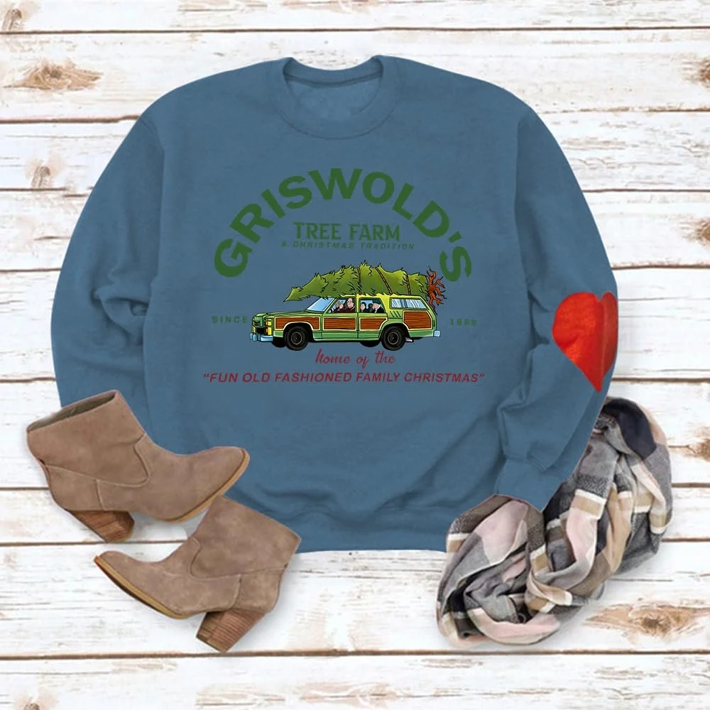 Женский свитшот MLZHAN Griswold's Tree Farms Merry Chrismtas Long Sleeve Red Heart Harajuku Christmas Graphic Красный, фото №3